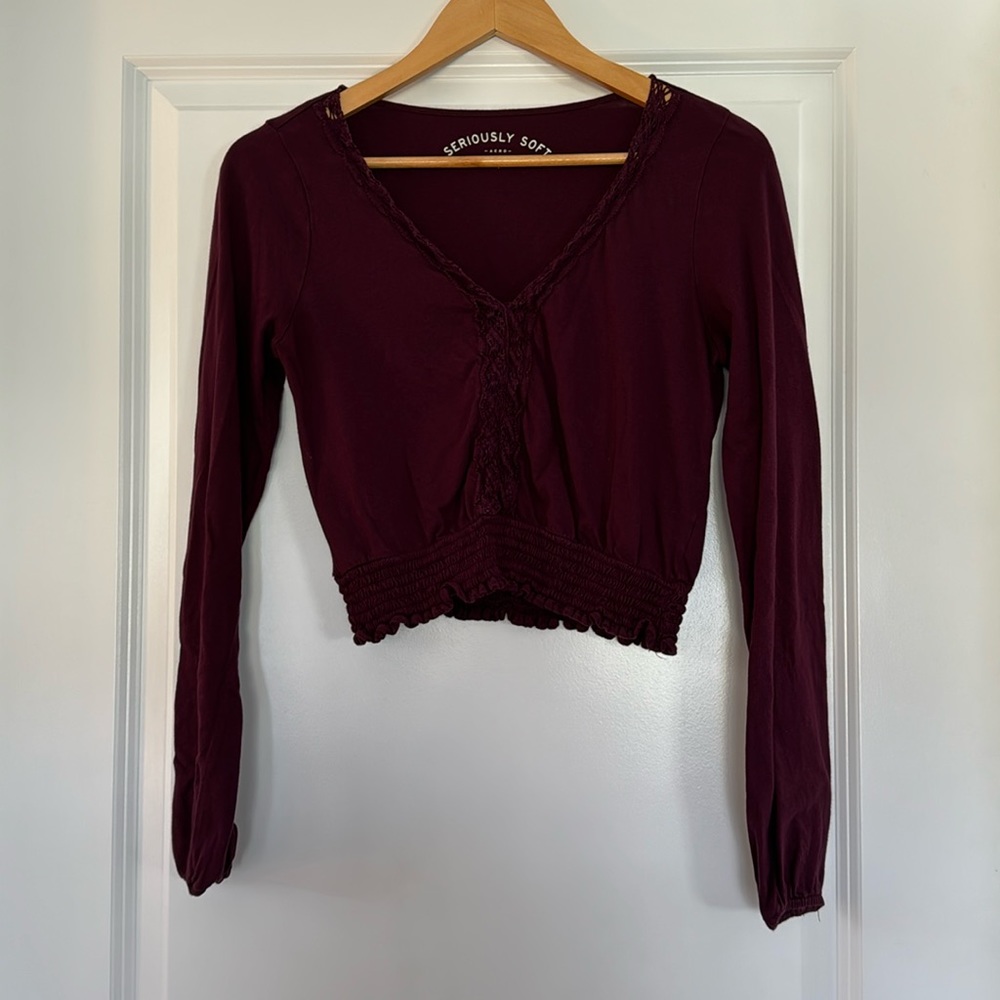 Aeropostale Maroon/Magenta Long Sleeve Crop Top